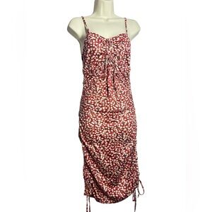 SHEIN Red Floral Ruched Spaghetti Strap Midi Dress